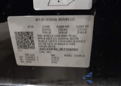 2024 Acura Zdx Type S/Type S Perf. Wheel Tire из США, поврежденный, VIN 4W5XHPRL3RZ506060